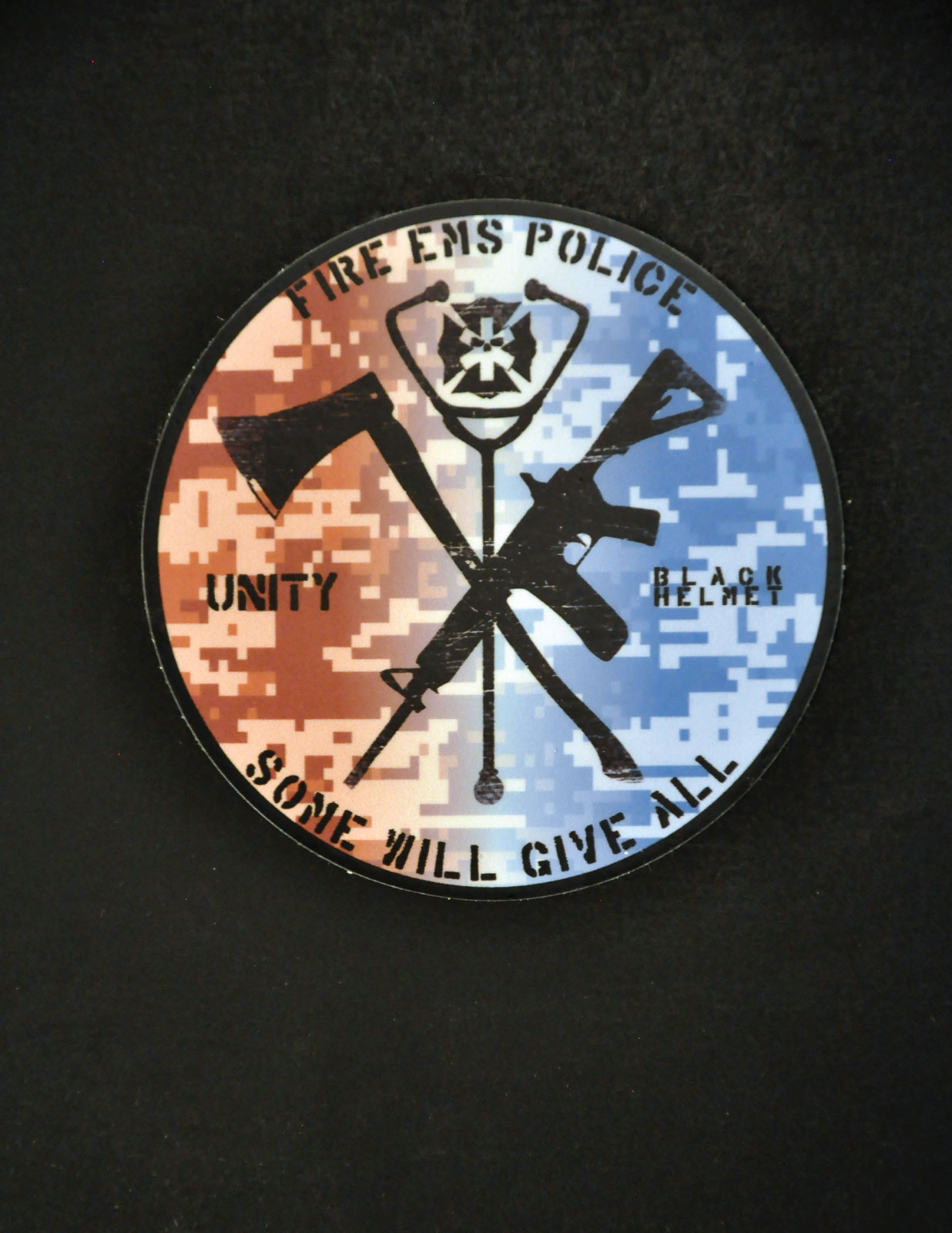 Fire EMS Police Circle Decal Black Helmet Firefighter Shirts, Hats