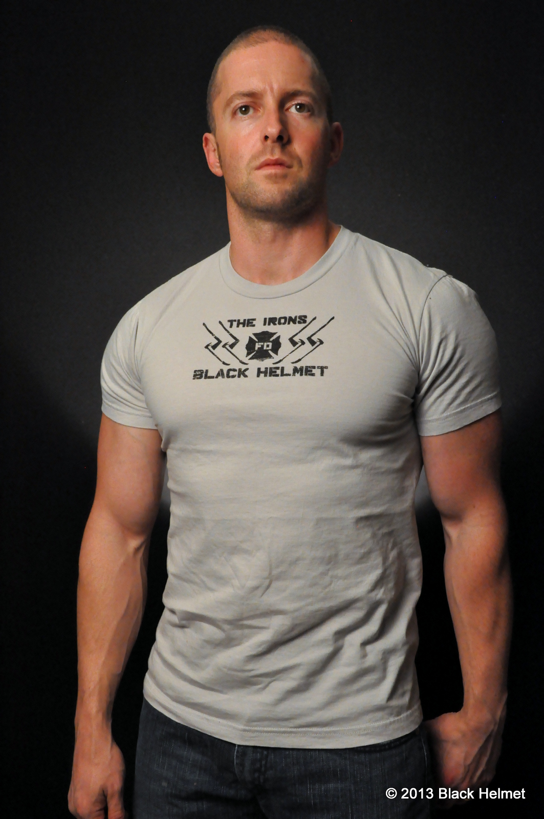 The Irons Classic Fire TShirt (Light Gray) Black Helmet Firefighter