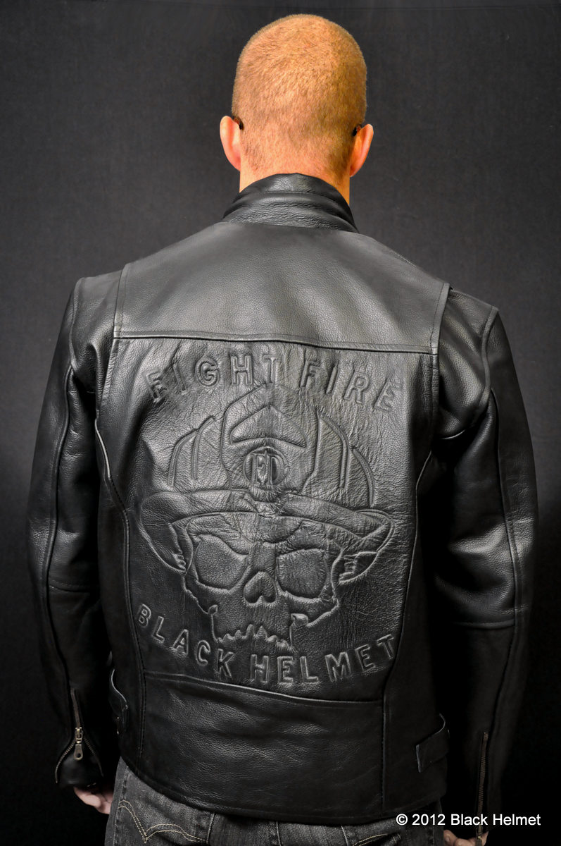 Black Helmet Leather Biker Jacket - Black Helmet Firefighter Shirts ...