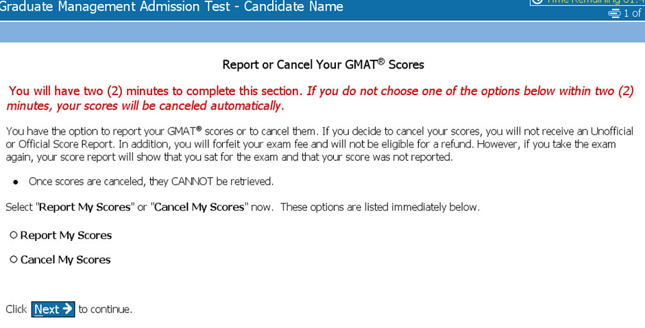 official gmat practice test not showing resulta